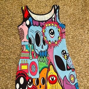 Colorful Abstract Art Print Bodycon Dress - Size Medium